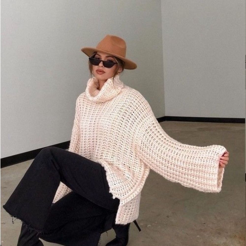 Zara Cream Chunky Knit Cowl Neck Sweater